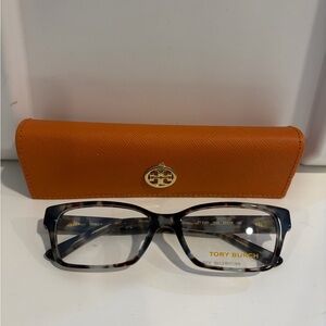 Tory Burch Tortoiseshell Glasses with Orange Logo Case